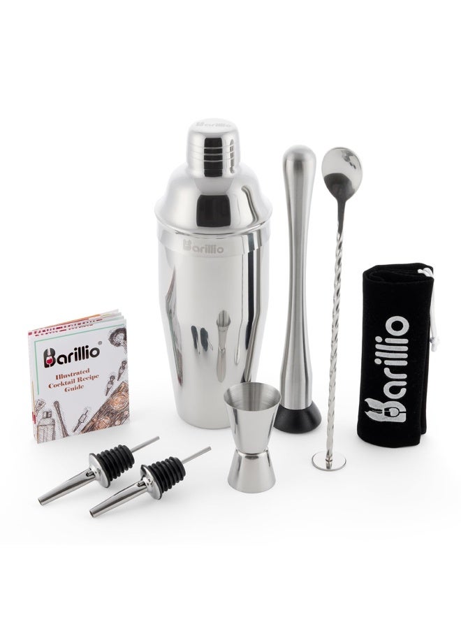 Barillio Mixology Bartender Kit - 8-Pc Stainless-Steel Travel Cocktail Shaker Set with Bag - Bar Tools Set w/Martini Shaker, Drink Mixer Spoon & Mojito Muddler for Cocktails - Bar & Bartending Kit - Image 1